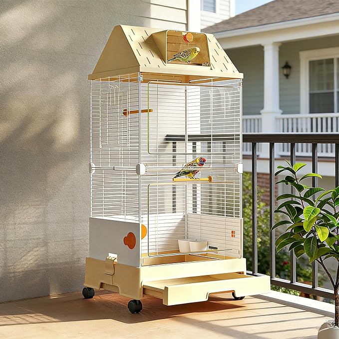 Oneluck Modern Bird Cage with Panoramic View, Large Space Bird Aviary for Small to Medium Birds, Birdcage with Easy Clean Tray for Parakeet,Cockatiel,Budgie,Parakeet,Canary,Finch,Quail,Lovebird,Conure