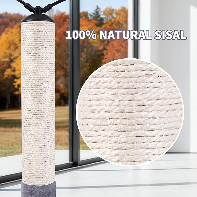 24" Scratching Post, Interactive Cat Scratcher, with Perch & Plush Toy, Sturdy Weighted Base, Grey