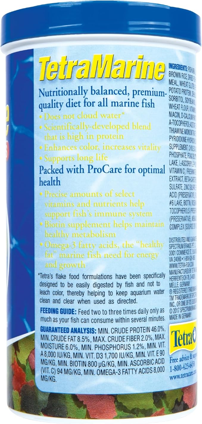 TetraMarine Large Saltwater Flakes, Nutritionally Balanced Fish Food for Saltwater Fish, 5.65 oz