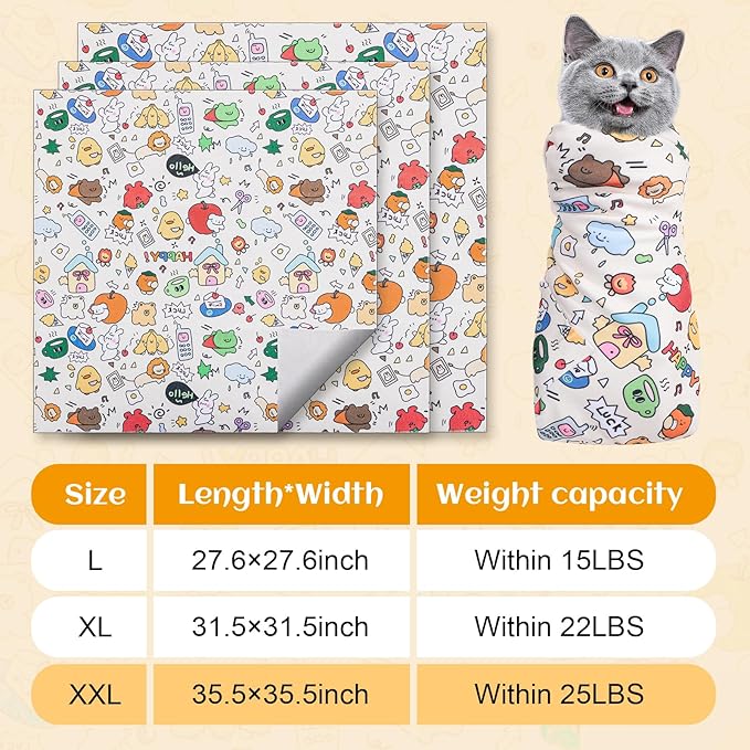 35.5 in Extra Large Cat Wrap for Cutting Nails, Self-Adhesive Cat Grooming Wrap Anti-Escape Cat Restraint for Nail Clipping Cat Swaddle Wrap Cat Wrapping Cloth for Pet Cleaning and Beauty