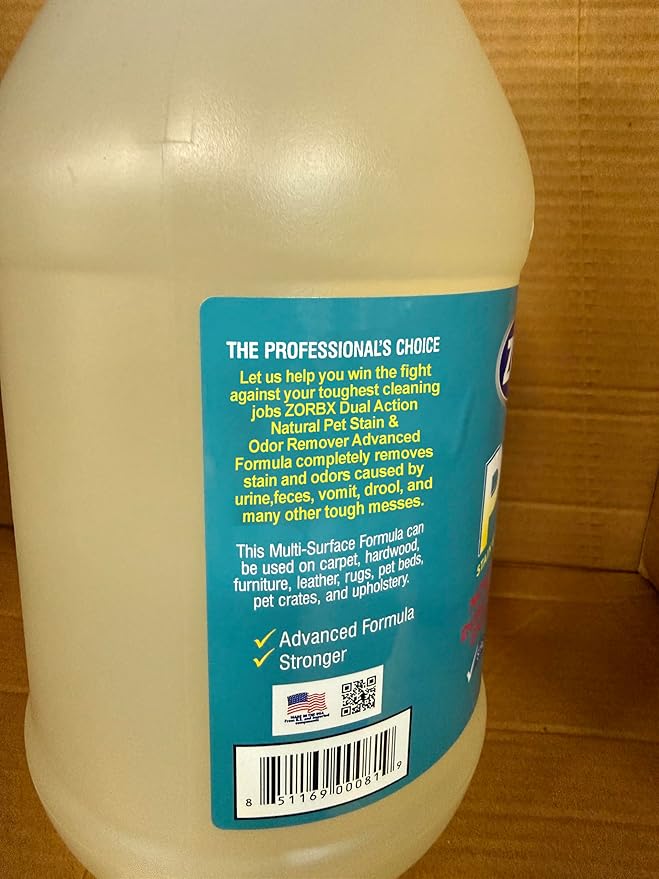 ZORBX Pet Stain and Odor Remover 128 FL Oz - Dual Action Pet Odor Solution for Carpet, Furniture, Dog & Cat Urine