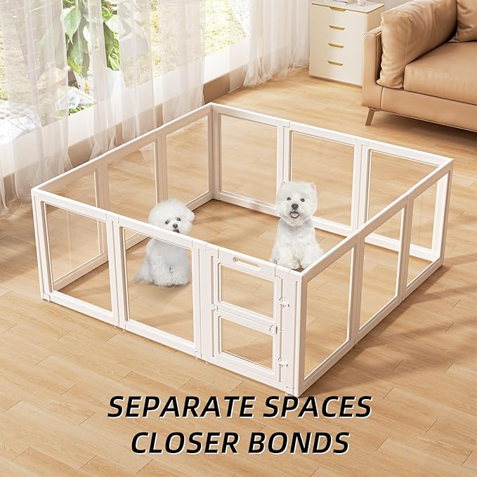 Clear Acrylic Dog Playpen Indoor,Transparent Dog Pen,Easy to Assemble and Clear pet Pen for Puppy Dog, Rabbit and cat,Sturdy and Easy to Clean Plastic pet Fence (White, 23.6" H, 12PCS)