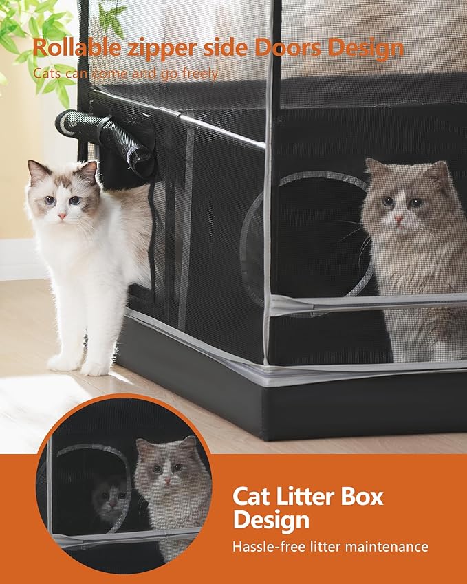 DINMO Large Cat Cage, Cat Enclosure Indoor with Litter Box, Cat Playpen for Adult Cats, Kittens & Small Animals, Multi-Level Kennel, Pet Playpen with Waterproof Floor, Black