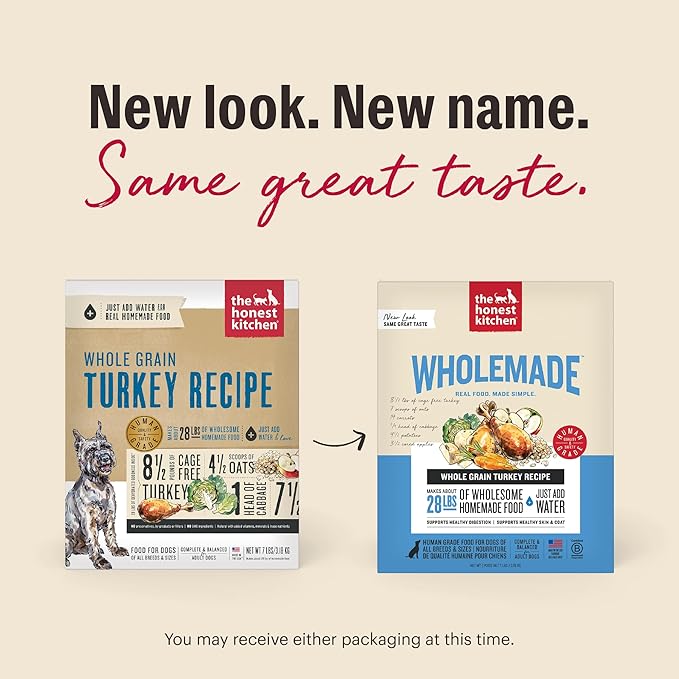 The Honest Kitchen Human Grade Wholemade™ Dehydrated Whole Grain Dog Food - Complete & Balanced Meal or Topper - Turkey 10 lb Box
