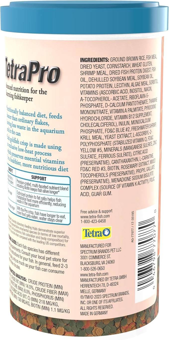 Tetra 77077 TetraPRO Goldfish Crisps for Fishes, 7.9 Ounce