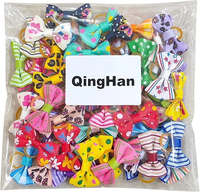 Puppy Dog Hair Bows: with Rubber Bands Small Pet Grooming Girl Doggy Accessories Gifts 60pcs (30 Pairs)