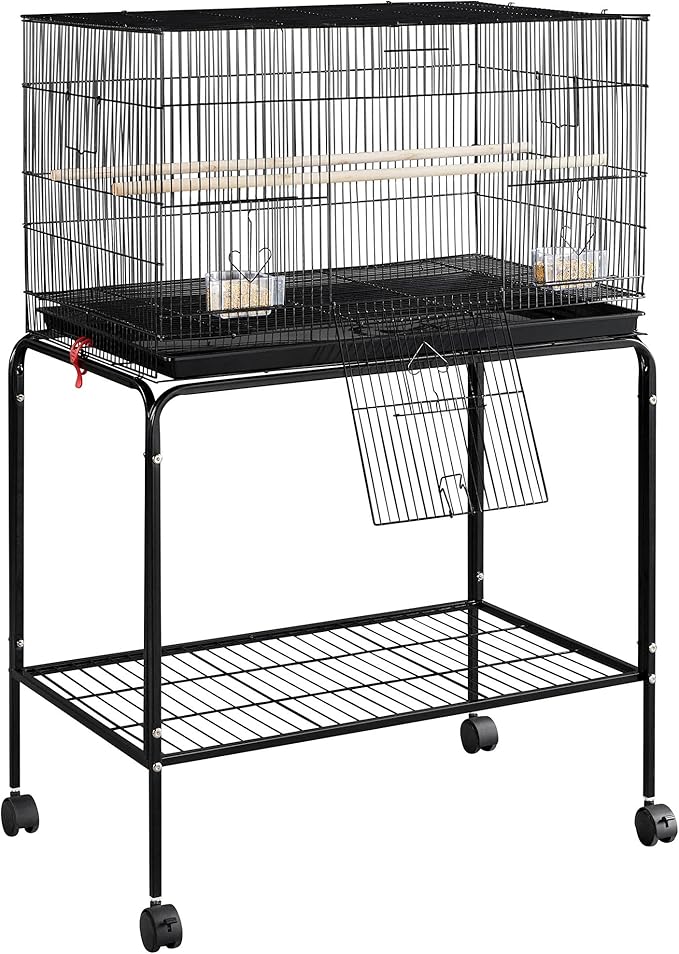 Topeakmart Flight Cages for Parakeets Small Birds Budgies Finches Canaries Lovebirds Sun Conures Parrots Bird Cage w/Rolling Stand, Black