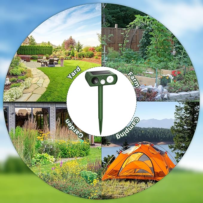 Upgraded Solar Ultrasonic Animal Repellent Outdoor, Deer Repellent Devices Squirrel Cat Raccoon Rabbit Dog Deterrent, Keep Skunk Away Motion Detection with Flash Light for Yard Garden Lawn 2PACKGreen