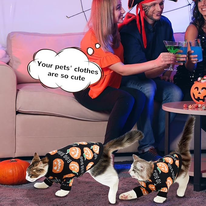 Pet Puppy Dog Halloween Sweater Cat Pumpkin Knitwear Clothes Costume with Cute Boo Pattern Halloween Sweater Coat for Kittens Small Dogs Cats S