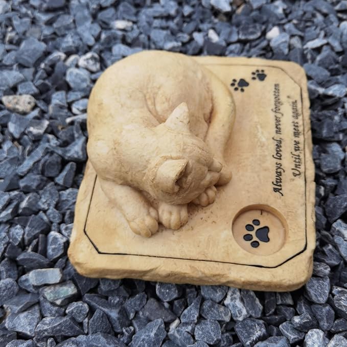 Personalized Cat Memorial Stones Waterproof kitty Memorial Grave Markers Garden Stones,Pet Memorial Tombstone with A Sleeping Sweet Kitty On The Top,Sympathy Pet Loss Gift, Customizable Name and Date