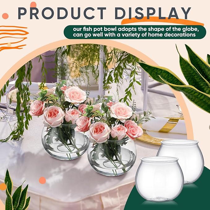 24 Pcs Plastic Fish Bowls for Centerpieces 27 oz Clear Fish Bowl for Drinks Unbreakable Heavy Duty Round Vase for Table Centerpieces Wedding Event Home Decor