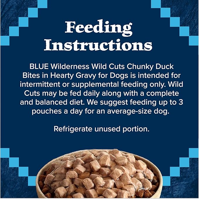 Blue Buffalo Wilderness Trail Toppers Wild Cuts Natural High-Protein Dog Wet Food, Duck Bites in Hearty Gravy, 3-oz Pouch, 24 Count