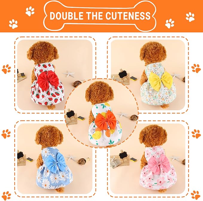 TAPBULL Dog Dresses, Fashionable Pet Dog Clothes, Cute Cat Birthday Dress Outfit (Orange/Red/Yellow/Blue/Pink 5-Pack), X-Large