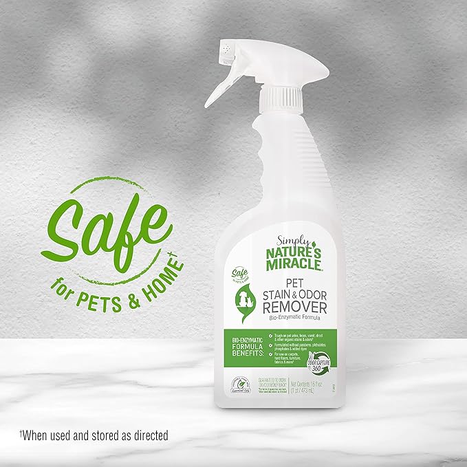 Nature's Miracle Simply Pet Stain and Odor Remover, 16 Ounce, Made with 86% Plant-Derived Surfactants