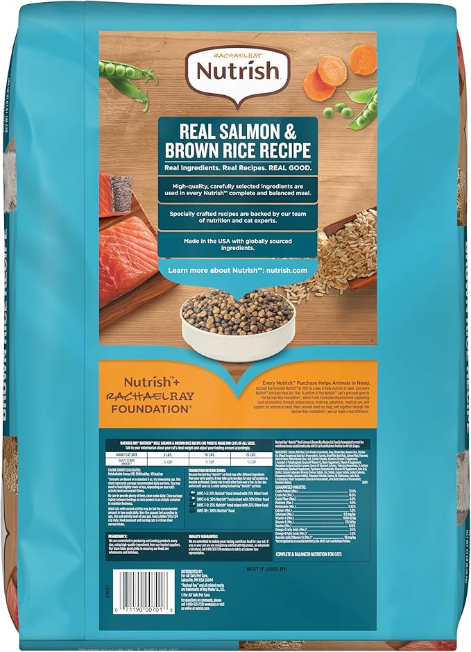 Nutrish Rachael Ray Dry Cat Food Real Salmon & Brown Rice Recipe, 14 lb. Bag