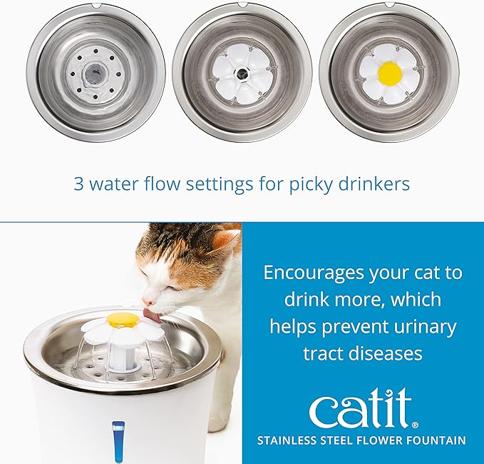 Catit LED Flower Fountain with Triple Action Filter, Cat Drinking Water Fountain, 3 L