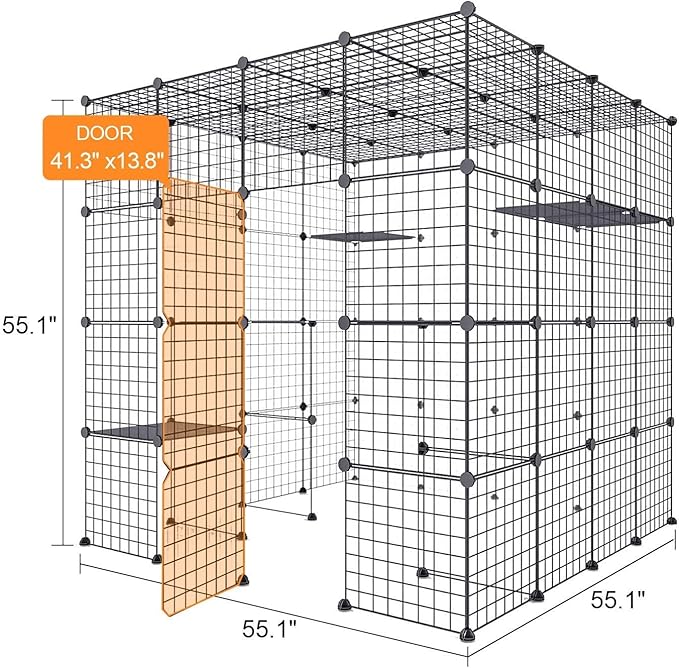 Oneluck 4-Tier Extra Large Cat Cages Indoor, 55.1 Inch Enclosure, Catio DIY Cat Playpen Detachable Metal Wire Kennels Cat Crate Exercise Place Ideal for 1-4 Cats