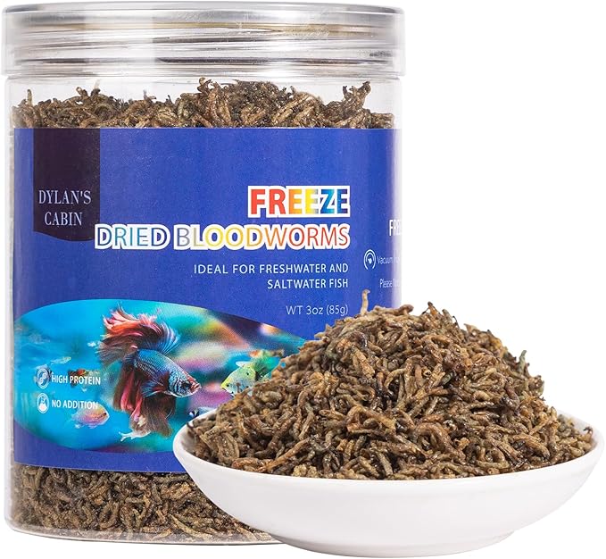 Dylan's cabin Freeze Dried Blood Worms - High Protein Fish Food Natural Bloodworms for Freshwater and Saltwater Fish All Tropical Fish Bettas Goldfish Discus Guppy Cichlids (85g)