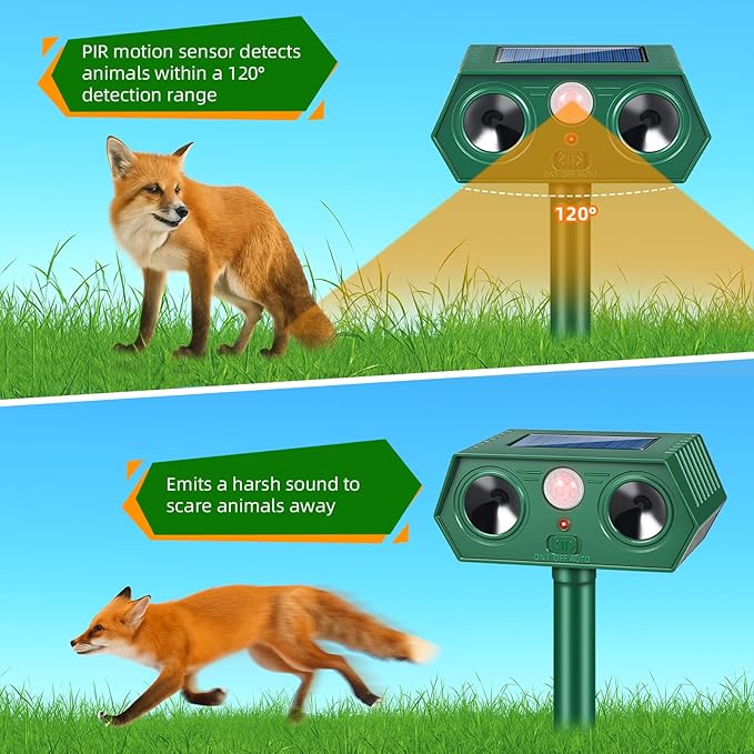 2026 New Racoon Squirrel Sonic Fortress Pro Cat Repellent Outdoor, Solar Ultrasonic Animal Repeller Deer Deterrent with Motion Sensor to Scare Rabbit Skunk Dog Coyote Out of Garden Farm Yard(4Pack)