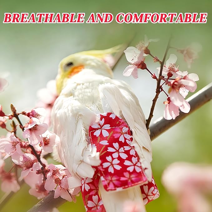 2 Pcs Bird Diapers Bird Harness Flight Suits Diapers with 80in Flying Leash Reusable Parrot Nappy with Waterproof Inner Layer for Cockatiel Budgie Conure Parakeet Lovebird-Red&Dark Blue