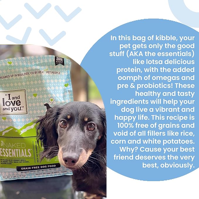 I and love and you Naked Essentials Dry Dog Food - Lamb + Bison - High Protein, Real Meat, No Fillers, Prebiotics + Probiotics, 11lb Bag
