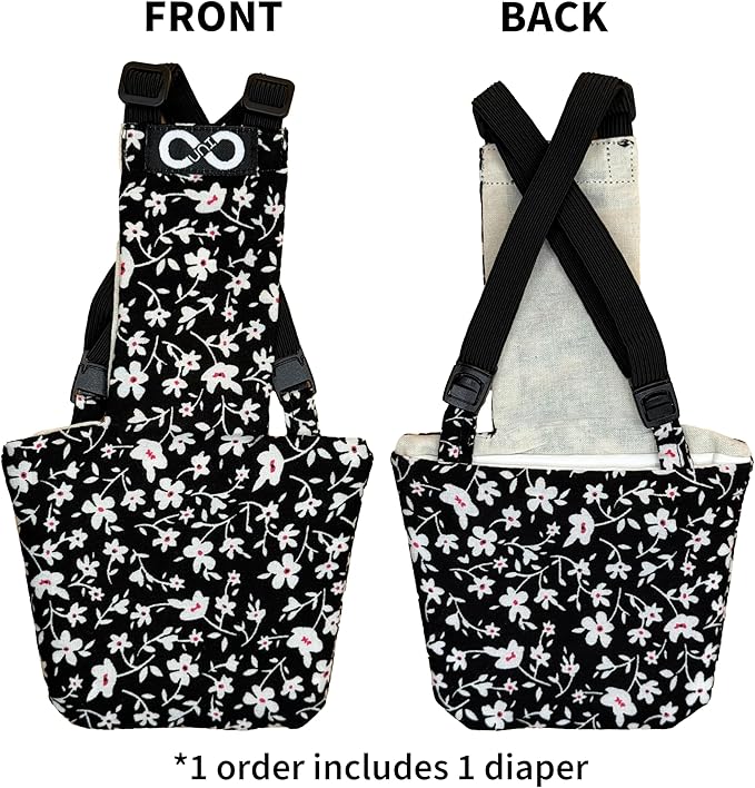 Chicken Diapers Duck Diaper Diaperalls for Hens, Roosters, Ducks, Ducklings - Reusable, Adjustable by Uni Infinity (Black Floral, Duck Small, 1, Count)