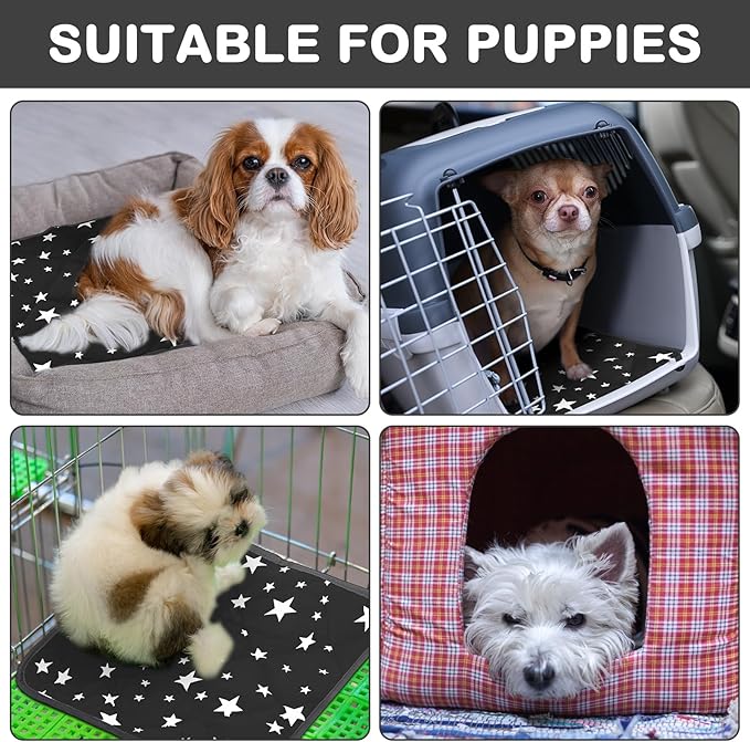 Namalu 4 Pack Self Warming Cat Bed Self Heating Cat Mat Star Pattern Soft Dog Crate Pad Thermal Pet Mat Anti Slip Kennel Dog Washable Warming Bed for Outdoor Indoor(18 x 18 Inch,Black)