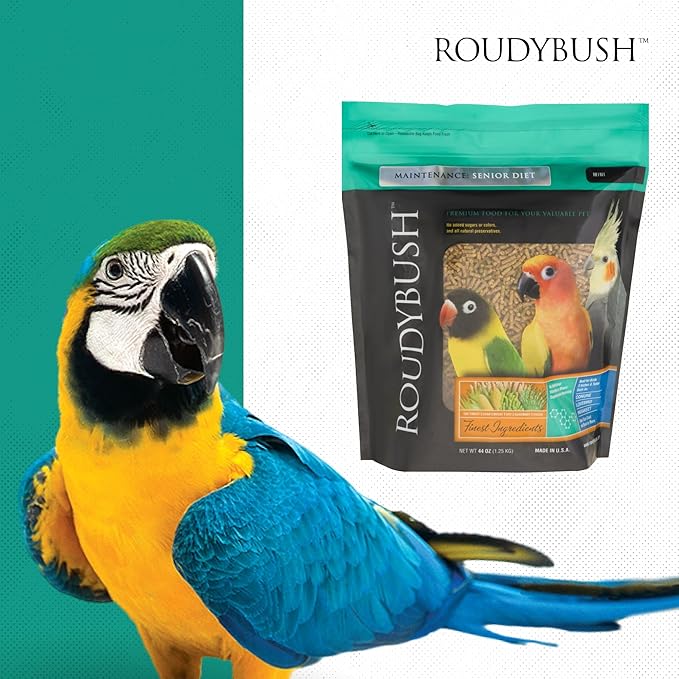 RoudyBush Senior Diet for Adult Birds - Scientifically Formulated Bird Feed - Bird Food Pellets w/Corn, Wheat, Soy & More - Nutritious & Healthy Feed for Birds (Mini, 44oz)