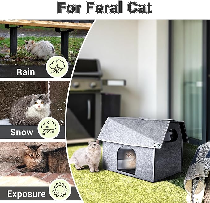 MIU Color Outdoor Cat House, Extra Large Weatherproof Cat Houses for Outdoor Cats, Warm Feral Cat Shelter with Removable Soft Mat, Big Cat Bed, 20.5"x17.5"x16.6"