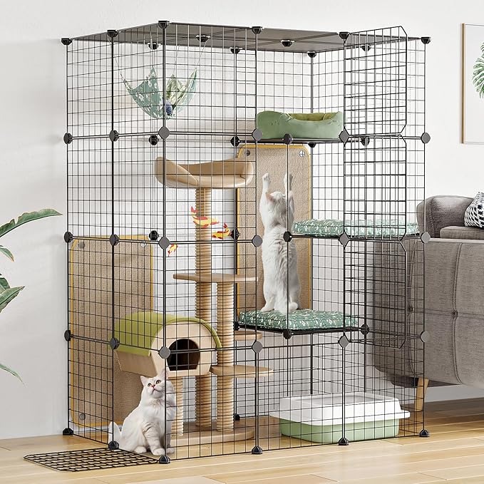 Oneluck 4-Tier Large Cat Cage Enclosure Indoor DIY Playpen Detachable Metal Wire Kennels Crate 2x3x4 Large Exercise Place Ideal for 1-3 Cats