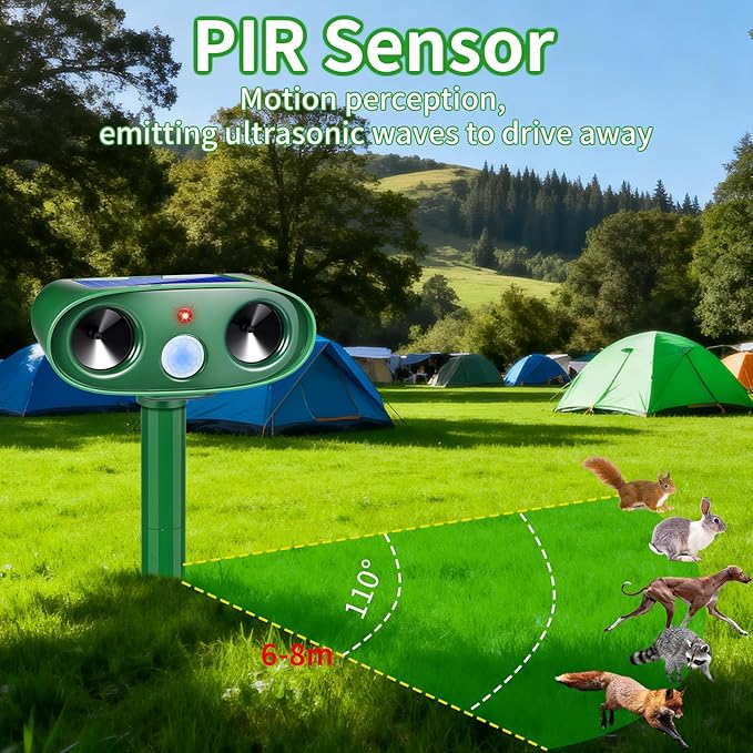 2026 Ultrasonic Solar Animal Repellent Outdoor Motion Activated Cat Repellent Outdoor Waterproof for Yard & Garden, Effective Rabbit Deer Raccoon Squirrel Coyote Deterrent Device 4 Pack