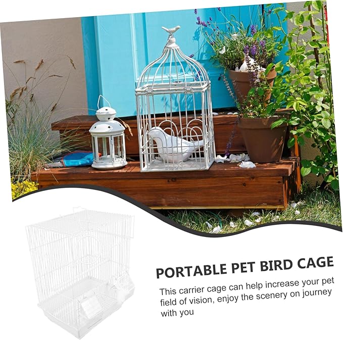 SUPVOX 1set Portable Lightweight Bird Carrier Cage for Pets Parrot Travel Cage for Finches Painted Eyebrow Birds Design Ventilation
