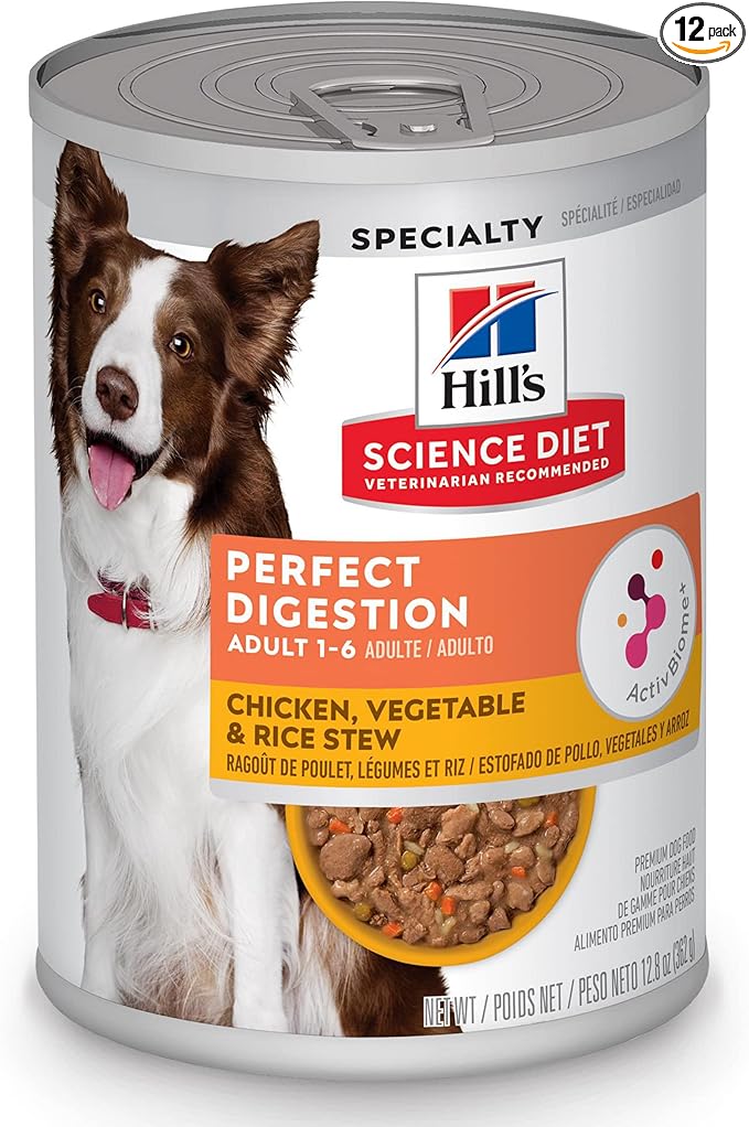 Hill's Science Diet Adult 1-6 Perfect Digestion Wet Dog Food, Chicken, Vegetable, & Rice, 12.8 oz. Cans, 12-Pack