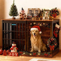 Petrova 47" Dog Crate Furniture for 1 Dogs, Heavy Duty Indoor Dog Kennel for Medium/Large Dogs, Wooden Dog Cage with Sliding Barn Door, Name Tag, Rustic Brown