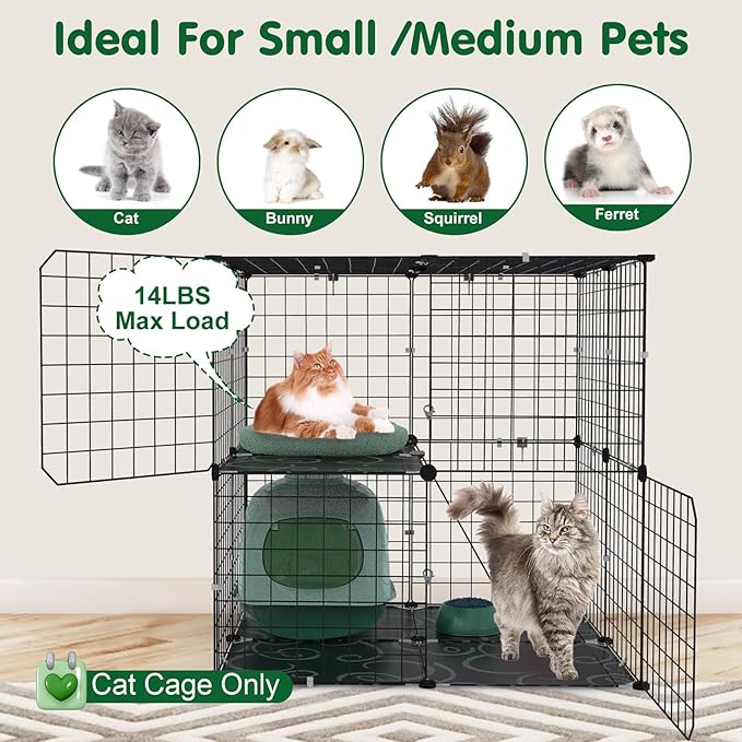 2 Tier Cat Cage, Indoor Cat Enclosures, DIY Cat Playpen Detachable Metal Wire Kennels Cats Crate Kitten House with Climbing Ladders 2 Doors Large Exercise Place for 1-3 Cats/Kitten, 28"x28"x28"