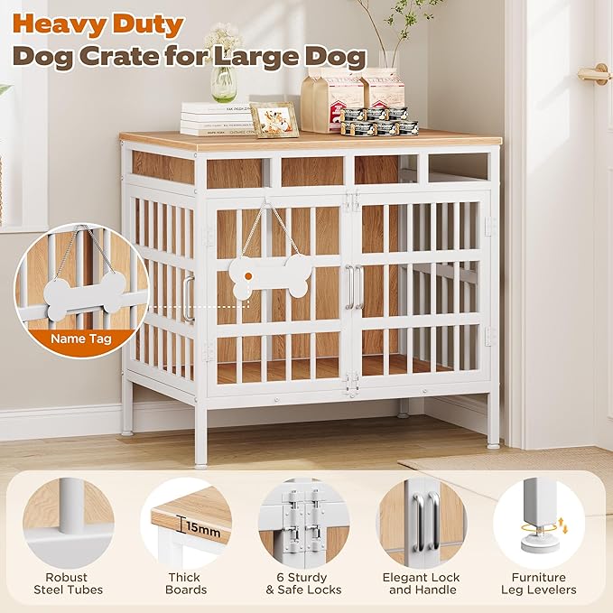 29 Inch Dog Crate Furniture, Heavy Duty Dog Kennel for Small or Medium Dogs, Double Doors Indoor Decor Pet House Cage, Anti Escape Wooden Dog Cage with Name Tag End Table, TV Stand, Beige