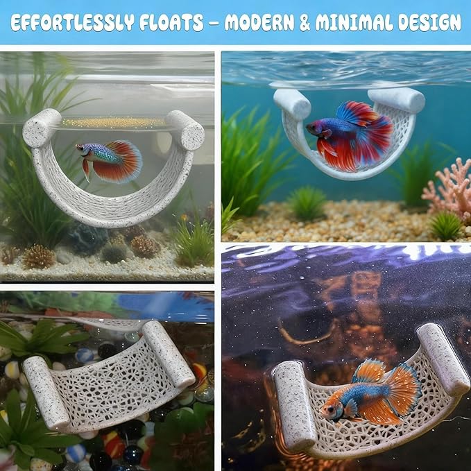 Marble Betta Fish Hammock - Floating Resting Platform for Bettas, Shrimp & Nano Fish - Elegant Aquarium Decor, Natural Stone Look Perch for Small Tanks