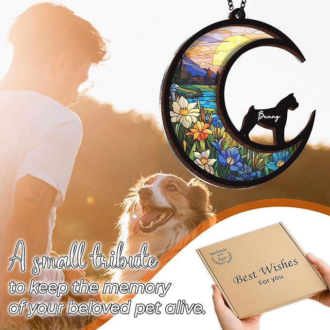 6'' Boxer Cropped Ears Memorial Suncatcher, Custom Name Dog Breed, Pet Ornament Window Car Hanging, Sympathy Gift for Loss of Pet Passed Away Remembrance Gift for Dog Lovers 65-SS1