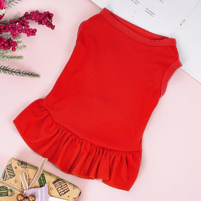 Dog Dresses Cat Skirt Solid Color Dog Clothes Summer Sleeveless Puppy Girl Clothes for Small Pet Dogs Cats (Red, Small)