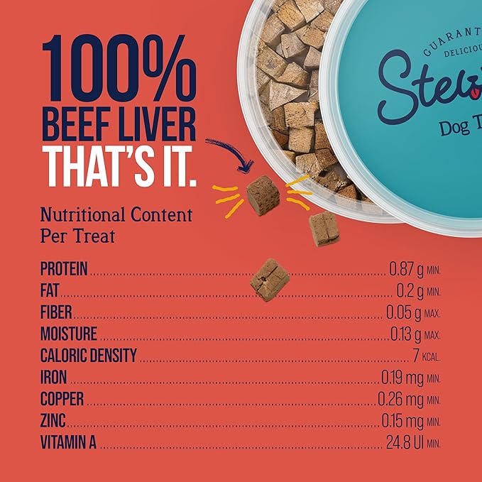 Stewart 100% Beef Liver Dog Treats, 4 oz Tub, ~90 Pieces, Freeze Dried Raw, Single Ingredient, 50% Protein Training Treats or Meal Topper, Grain Free, Gluten Free