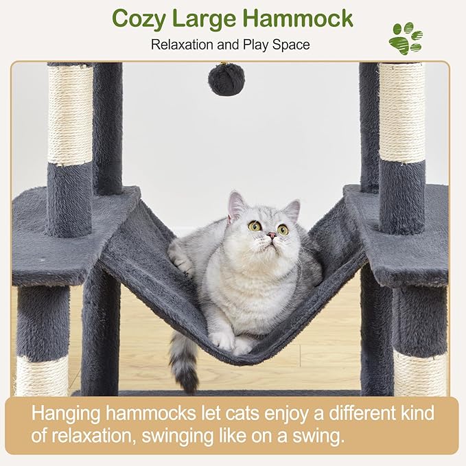 Large Cat Tree Tower for Indoor Cats Adult, 74.8 Inch Tall Large Multi-Level Tree Towers with Scratching Posts, Condo, Hammock, Bed for Big Cats, Modern Cat Trees Furniture Heavy Duty (Dark Gray)