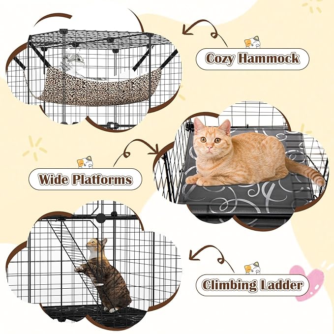 Tangkula Cat Cages Indoor, 56" Large 4-Tier Cat Enclosure with Skylight, Hammock, 3 Ladders, Detachable Metal Wire Kennel with 4 Lockable Doors, DIY Cat Crate & Pet Playpen Catio for 1-4 Cats