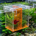 Aquarium Isolation & Acclimation Box, Acrylic Breeder Box with Long Handle Net for Fish Tank - Hatchery Incubator for Shrimp, Betta, Guppy, Baby Fish (Orange, 7.84x5.71x7.87 in)