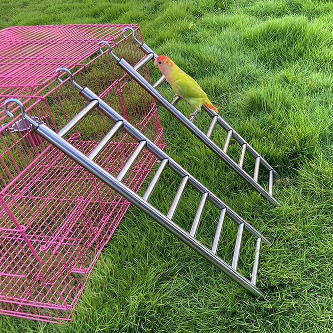 Stainless Steel Bird Ladders 9-Step Parrot Ladder Hanging Bird Cage Climbing Toys with Hooks Birds Exercise Toy for Parakeets, Parrots, Cockatoo，Rust-Resistant and Easy to Clean (1 PCS)