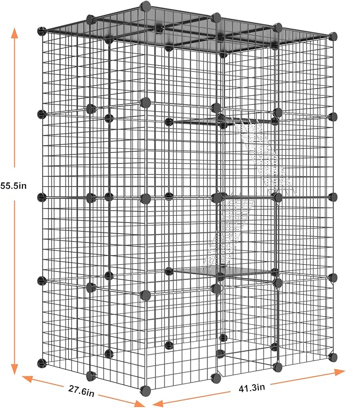 Cat Large Enclosure - DIY Catio Ideal for 1-3 Cats, Indoor & Outdoor, Detachable Metal Wire Kennel, 2x3x4 Exercise Place