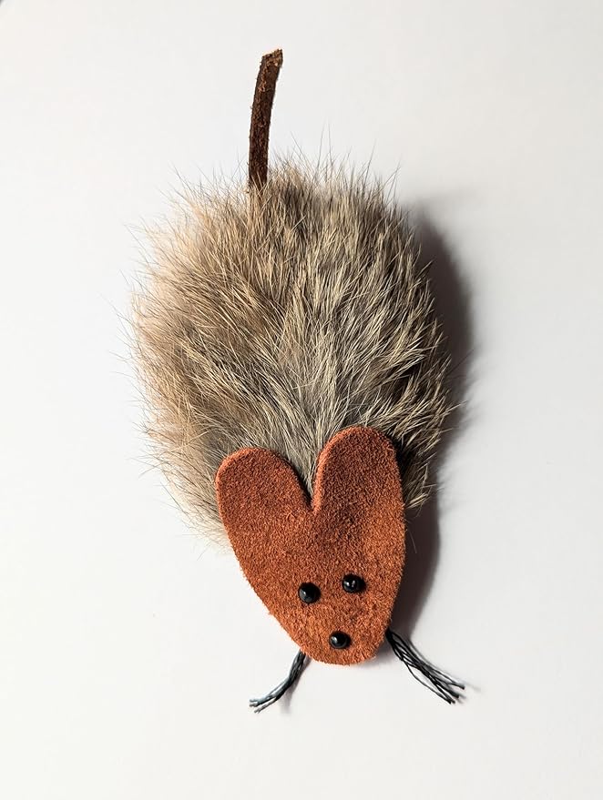 The Original, Trademarked, Flat Rat Cat Toy Made of Real Rabbit Fur and Suede Leather (Natural)