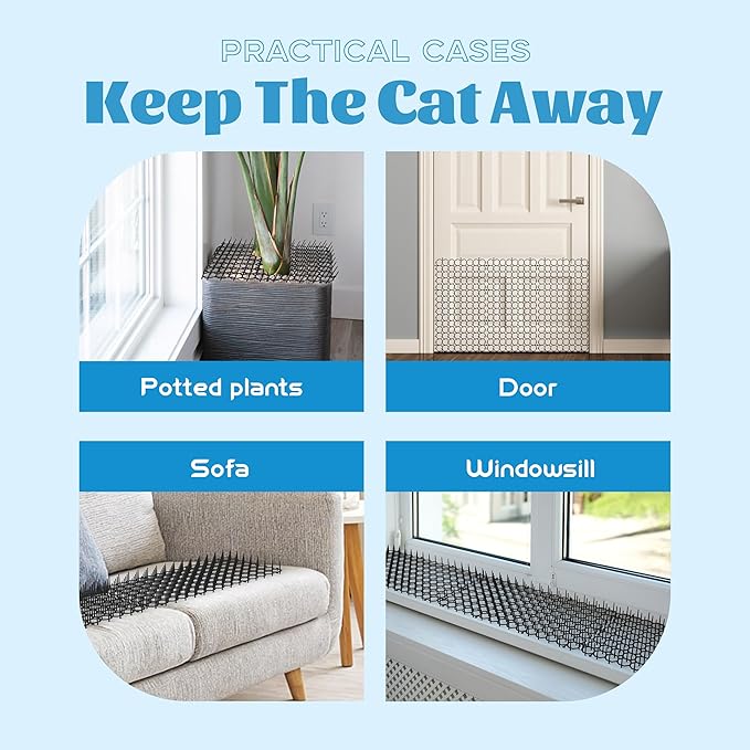 16 x 8 Inch Scat Mat for Cats, 10 Pack Scat Mat with Spikes, Cat Deterrent Outdoor for Dogs - Cat Spike to Keep Other Animals Away from Furniture, Plants (10 Pack)