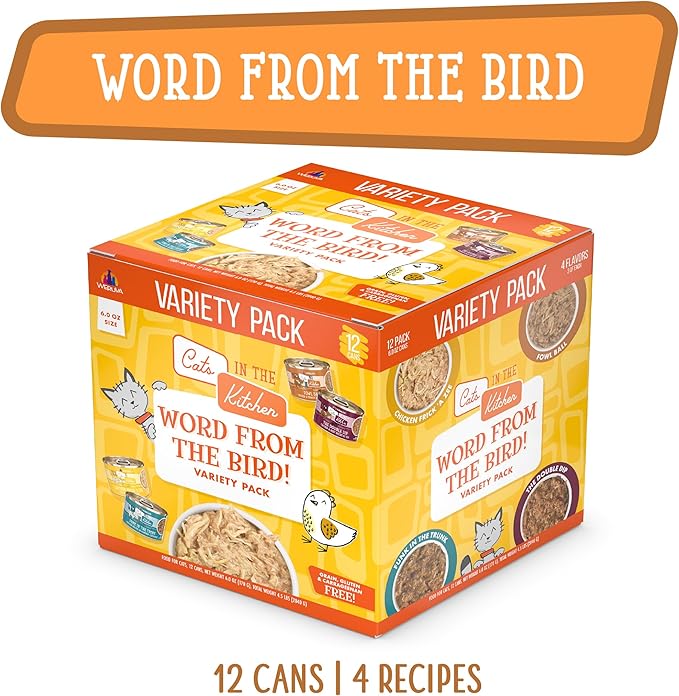 Weruva Cats in The Kitchen, Word from The Bird! Variety Pack, 6oz Can (Pack of 12)