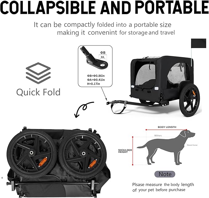 Heavy-Duty Dog Bike Trailer & Collapsible Pet Carrier for Bike with 16-Inch All-Terrain Wheels, Universal Hitch, Safety Flag & Weather-Resistant Design for Outdoor Adventures