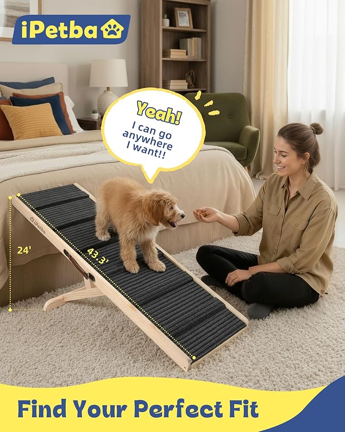 Dog Ramp for Bed & Couch for Small & Medium Dogs - Joint-Friendly, Anti-Slip, Adjustable, Odor-Free, Up to 70 lbs